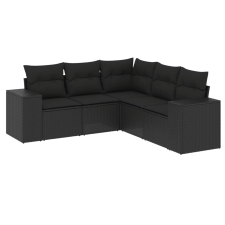 vidaXL 5 részes fekete polyrattan kerti kanapészett párnákkal (3254882) kerti bútor