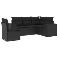 vidaXL 5 részes fekete polyrattan kerti kanapészett párnákkal (3254902) kerti bútor