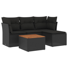 vidaXL 5 részes fekete polyrattan kerti kanapészett párnákkal (3255936) kerti bútor