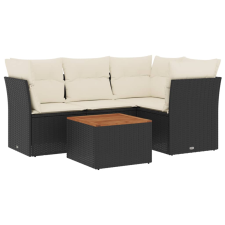 vidaXL 5 részes fekete polyrattan kerti kanapészett párnákkal (3255951) kerti bútor
