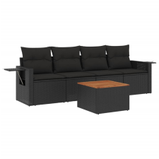 vidaXL 5 részes fekete polyrattan kerti kanapészett párnákkal (3256769) kerti bútor