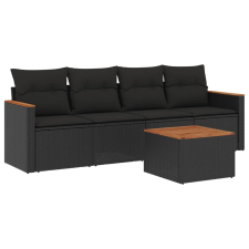 vidaXL 5 részes fekete polyrattan kerti kanapészett párnákkal (3258177) kerti bútor