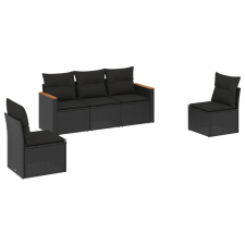 vidaXL 5 részes fekete polyrattan kerti kanapészett párnákkal (3258247) kerti bútor