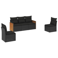 vidaXL 5 részes fekete polyrattan kerti kanapészett párnákkal (3259927) kerti bútor