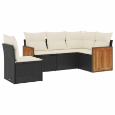 vidaXL 5 részes fekete polyrattan kerti kanapészett párnákkal (3260054) kerti bútor