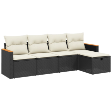 vidaXL 5 részes fekete polyrattan kerti kanapészett párnákkal (3265284) kerti bútor