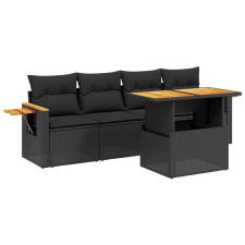vidaXL 5 részes fekete polyrattan kerti kanapészett párnákkal (3271629) kerti bútor