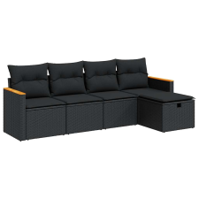 vidaXL 5 részes fekete polyrattan kerti kanapészett párnákkal (3325898) kerti bútor