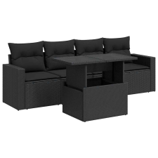 vidaXL 5 részes fekete polyrattan kerti kanapészett párnákkal (3326236) kerti bútor