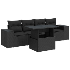 vidaXL 5 részes fekete polyrattan kerti kanapészett párnákkal (3326716) kerti bútor