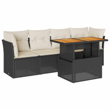 vidaXL 5 részes fekete polyrattan kerti kanapészett párnákkal (3326877) kerti bútor