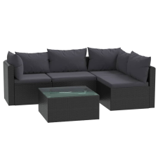 vidaXL 5 részes fekete polyrattan kerti társalgószett párnákkal (46554) kerti bútor
