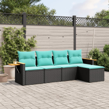 vidaXL 5 részes fekete polyrattan kerti ülőgarnitúra párnával kerti bútor