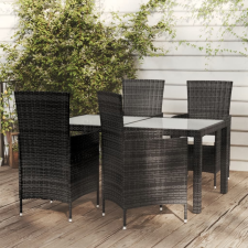 vidaXL 5-részes fekete polyrattan kültéri étkezőszett párnákkal kerti bútor