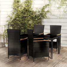 vidaXL 5 részes fekete polyrattan kültéri étkezőszett párnákkal kerti bútor