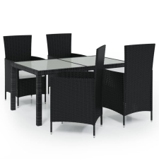 vidaXL 5 részes fekete polyrattan kültéri étkezőszett párnákkal (3094827) kerti bútor