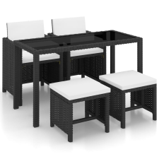 vidaXL 5-részes fekete polyrattan kültéri étkezőszett párnákkal (42521) kerti bútor