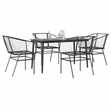 vidaXL 5 részes fekete polyrattan üveg kerti étkezőgarnitúra kerti bútor