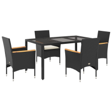 vidaXL 5 részes fekete polyrattan/üveg kerti étkezőgarnitúra párnákkal (3278647) kerti bútor