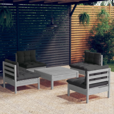 vidaXL 5 részes fenyőfa kerti ülőgarnitúra antracitszürke párnákkal kerti bútor