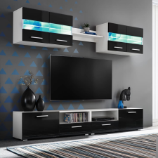 vidaXL 5-részes magasfényű fekete fali TV-szekrény LED-fényekkel bútor