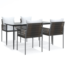 vidaXL 5-részes polyrattan és acél kerti étkezőgarnitúra párnával (3187057) kerti bútor
