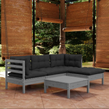 vidaXL 5 részes szürke fenyőfa kerti ülőgarnitúra párnákkal kerti bútor