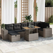 vidaXL 5 részes szürke polyrattan akácfa kerti ülőgarnitúra párnákkal kerti bútor