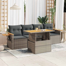 vidaXL 5 részes szürke polyrattan akácfa kerti ülőgarnitúra párnákkal kerti bútor