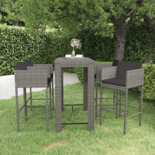 vidaXL 5 részes szürke polyrattan kerti bárszett párnákkal kerti bútor