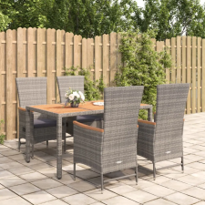 vidaXL 5 részes szürke polyrattan kerti étkezőgarnitúra párnával kerti bútor
