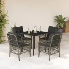 vidaXL 5 részes szürke polyrattan kerti étkezőgarnitúra párnával kerti bútor