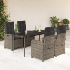 vidaXL 5 részes szürke polyrattan kerti étkezőgarnitúra párnával kerti bútor
