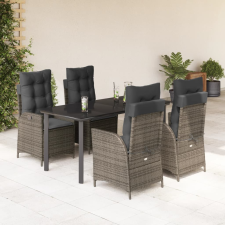 vidaXL 5 részes szürke polyrattan kerti étkezőgarnitúra párnával kerti bútor