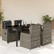 vidaXL 5 részes szürke polyrattan kerti étkezőgarnitúra párnával kerti bútor