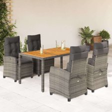 vidaXL 5 részes szürke polyrattan kerti étkezőgarnitúra párnával kerti bútor