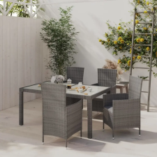 vidaXL 5 részes szürke polyrattan kültéri étkezőszett párnákkal kerti bútor
