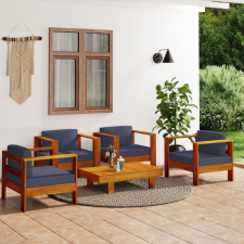 vidaXL 5 részes tömör fa kerti ülőgarnitúra sötétszürke párnákkal kerti bútor
