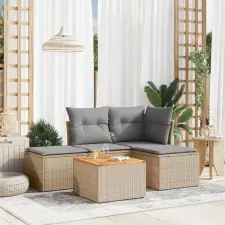 vidaXL 5 részes vegyes bézs polyrattan kerti ülőgarnitúra párnákkal kerti bútor