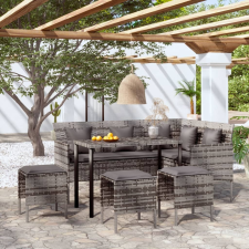 vidaXL 5 személyes szürke polyrattan L-alakú kanapészett párnákkal kerti bútor