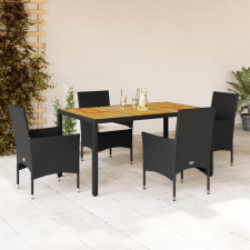 vidaXL 5részes fekete polyrattan/akácfa kerti étkezőgarnitúra párnákkal kerti bútor
