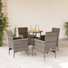 vidaXL 5részes szürke polyrattan/akácfa kerti étkezőgarnitúra párnával kerti bútor