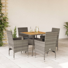 vidaXL 5részes szürke polyrattan/akácfa kerti étkezőgarnitúra párnával kerti bútor