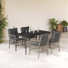 vidaXL 5részes világosszürke polyrattan kerti étkezőgarnitúra párnával kerti bútor