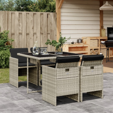 vidaXL 5részes világosszürke polyrattan kerti étkezőgarnitúra párnával kerti bútor