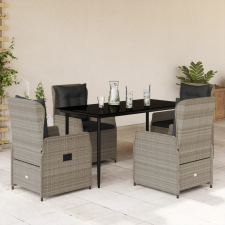 vidaXL 5részes világosszürke polyrattan kerti étkezőgarnitúra párnával kerti bútor