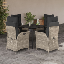 vidaXL 5részes világosszürke polyrattan kerti étkezőgarnitúra párnával kerti bútor