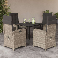 vidaXL 5részes világosszürke polyrattan kerti étkezőgarnitúra párnával kerti bútor