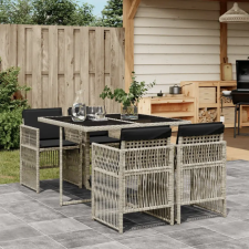vidaXL 5részes világosszürke polyrattan kerti étkezőgarnitúra párnával kerti bútor
