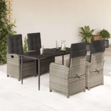 vidaXL 5részes világosszürke polyrattan kerti étkezőgarnitúra párnával kerti bútor